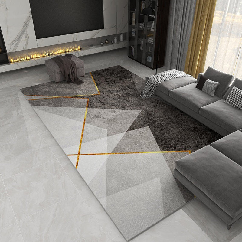 Blue Contemporary Rug Polyester Geometric Area Rug Non-Slip Backing Rug for Living Room