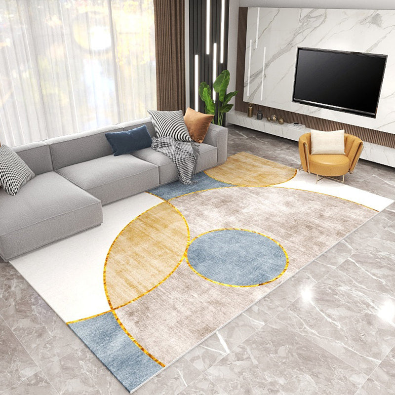 Blue Contemporary Rug Polyester Geometric Area Rug Non-Slip Backing Rug for Living Room