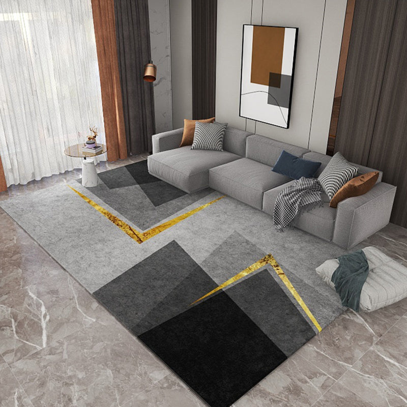 Blue Contemporary Rug Polyester Geometric Area Rug Non-Slip Backing Rug for Living Room