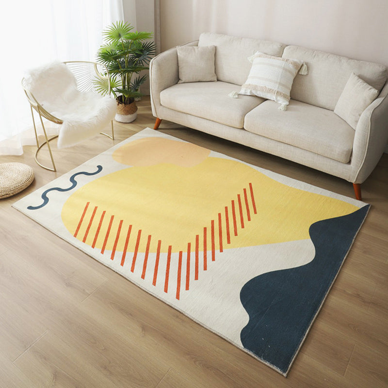 Yellow Living Room Rug Nordic Graphic Area Rug Polyester Stain Resistant Rug