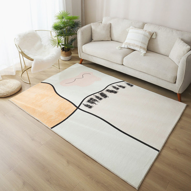 Yellow Living Room Rug Nordic Graphic Area Rug Polyester Stain Resistant Rug