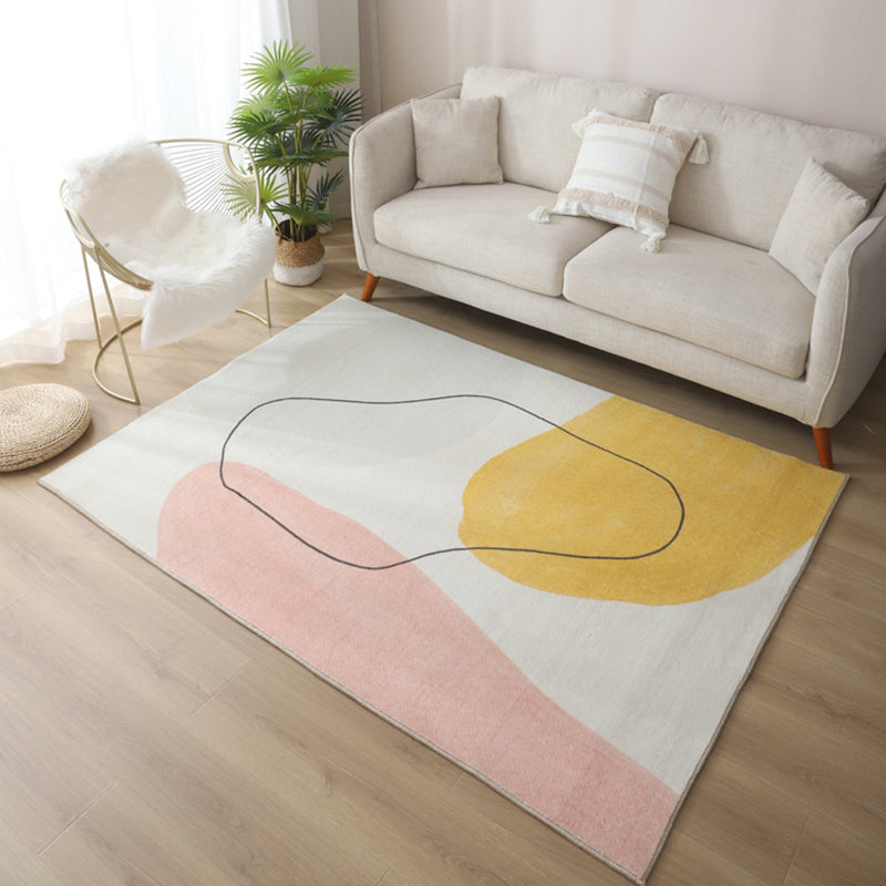 Yellow Living Room Rug Nordic Graphic Area Rug Polyester Stain Resistant Rug