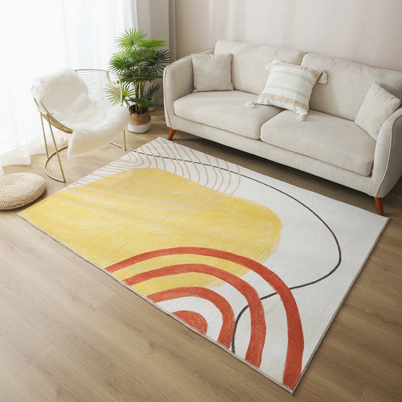 Yellow Living Room Rug Nordic Graphic Area Rug Polyester Stain Resistant Rug