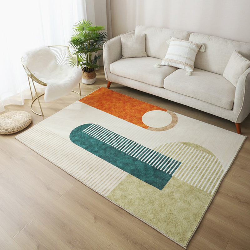 Yellow Living Room Rug Nordic Graphic Area Rug Polyester Stain Resistant Rug