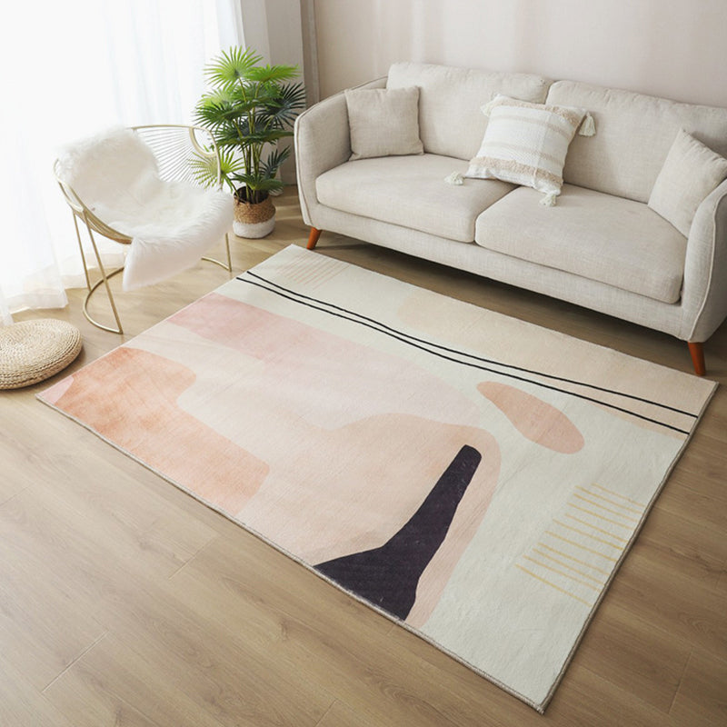 Yellow Living Room Rug Nordic Graphic Area Rug Polyester Stain Resistant Rug