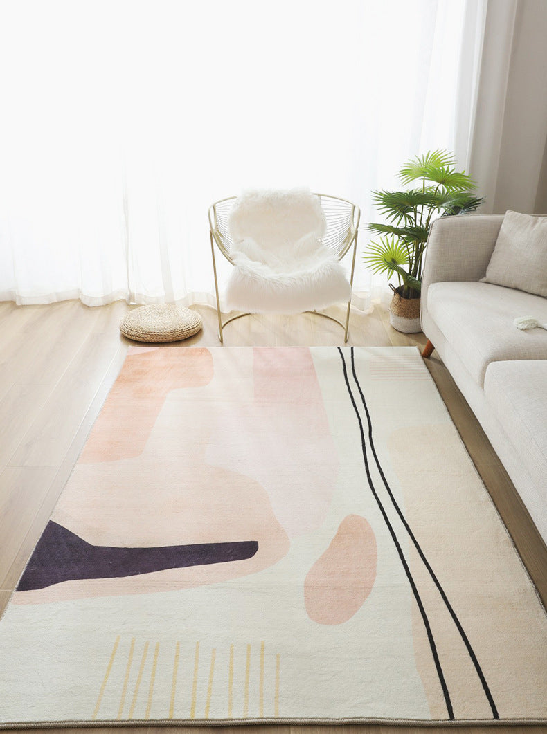Yellow Living Room Rug Nordic Graphic Area Rug Polyester Stain Resistant Rug
