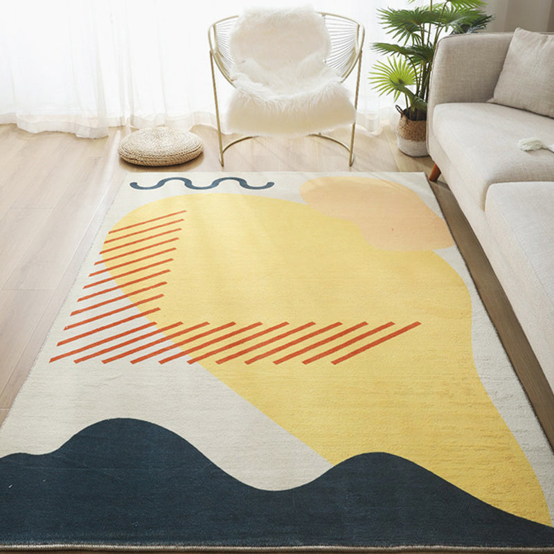 Yellow Living Room Rug Nordic Graphic Area Rug Polyester Stain Resistant Rug
