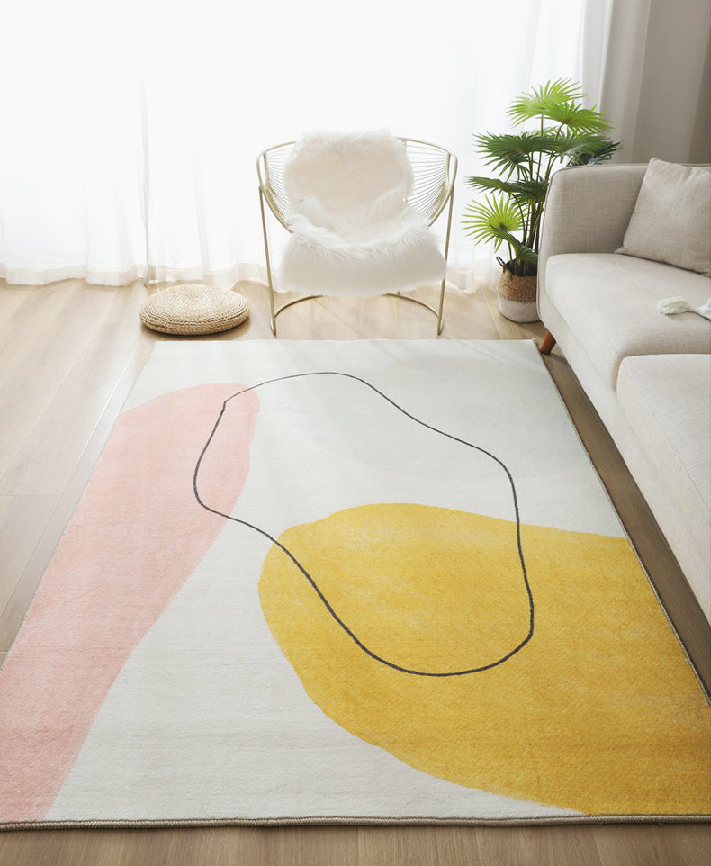 Yellow Living Room Rug Nordic Graphic Area Rug Polyester Stain Resistant Rug