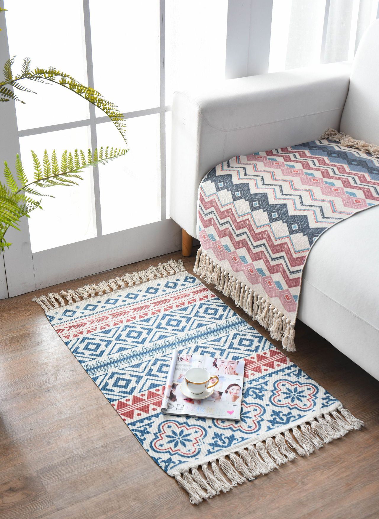 Bohemian Cotton Blend Area Capinet Retro Retro Intérieur Rapis de salon Tapis avec frange