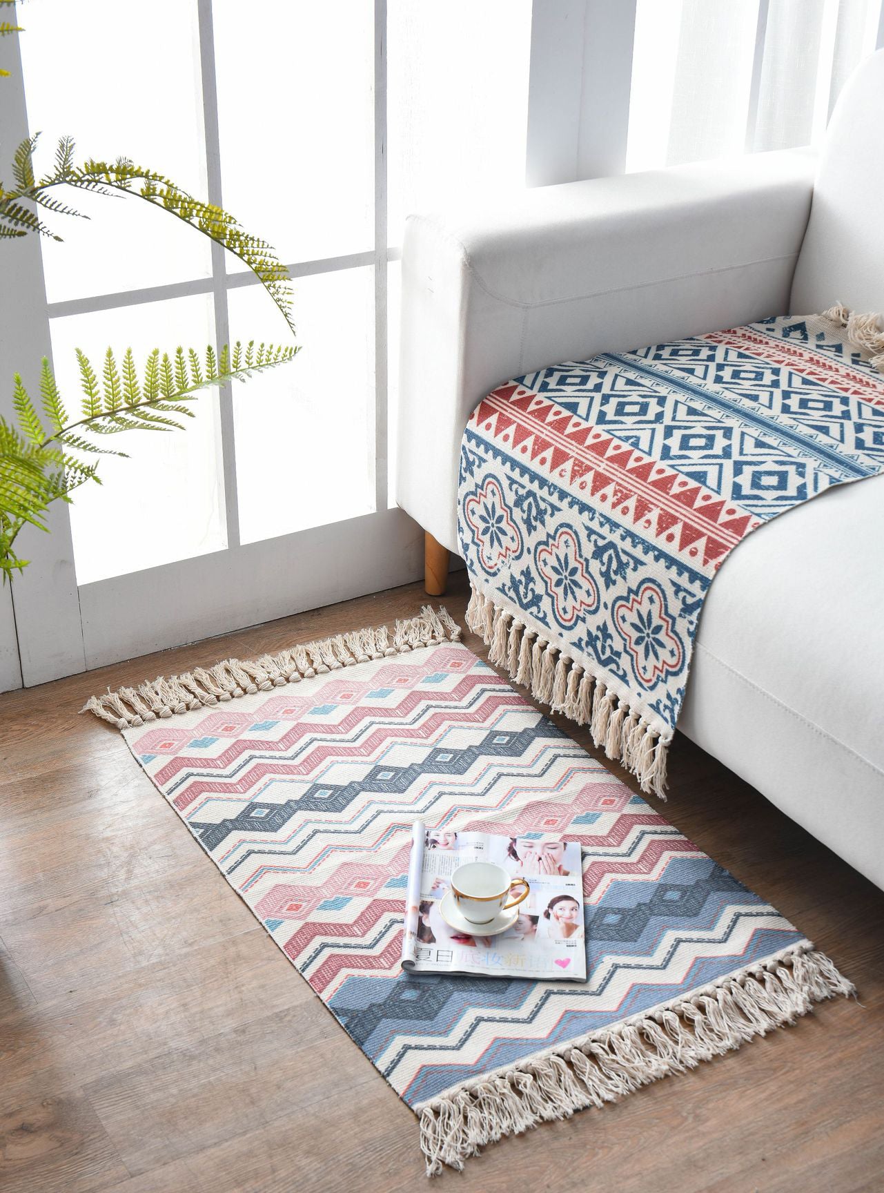 Bohemian Cotton Blend Area Capinet Retro Retro Intérieur Rapis de salon Tapis avec frange