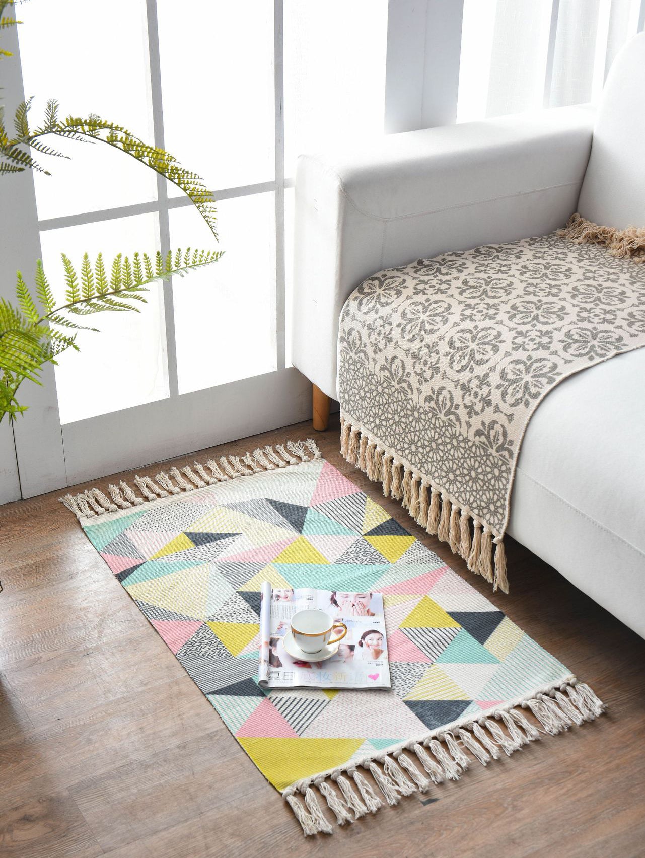 Bohemian Cotton Blend Area Capinet Retro Retro Intérieur Rapis de salon Tapis avec frange