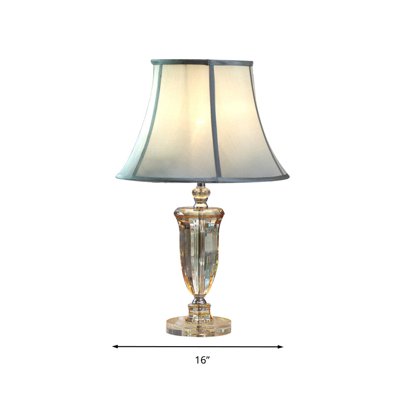 Fabric Beige Table Light Bell Single Light Simple Nightstand Lamp with Crystal Base
