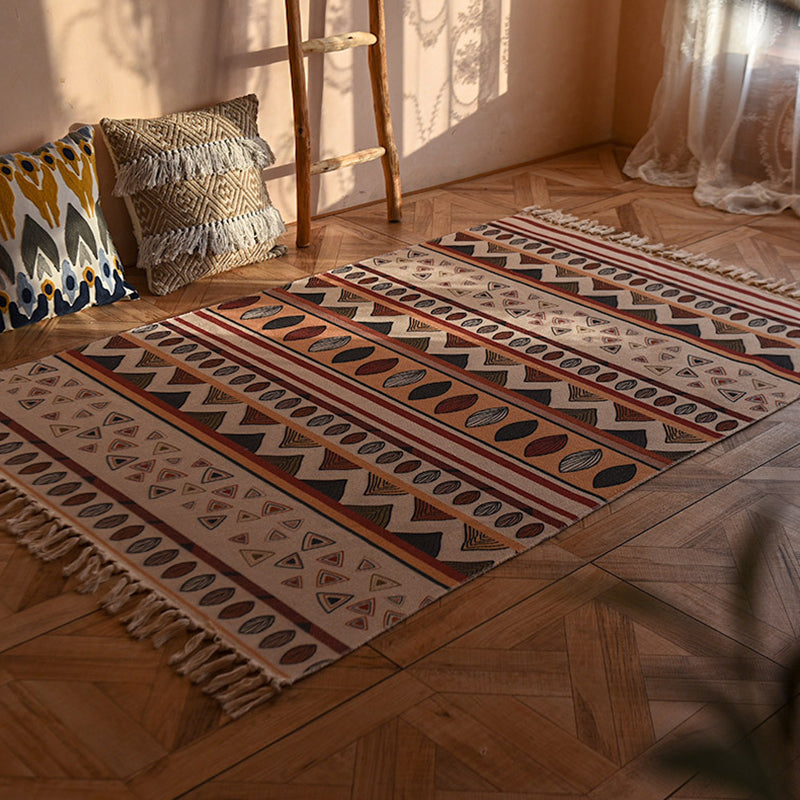 Bohemian Tribal Print Carpet Polyester Fringe Indoor Rug Stain Resistant Area Carpet for Living Room