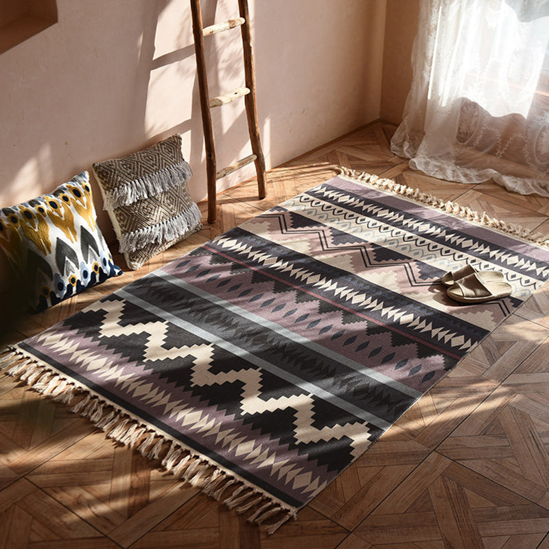 Bohemian Tribal Print Carpet Polyester Fringe Indoor Rug Stain Resistant Area Carpet for Living Room