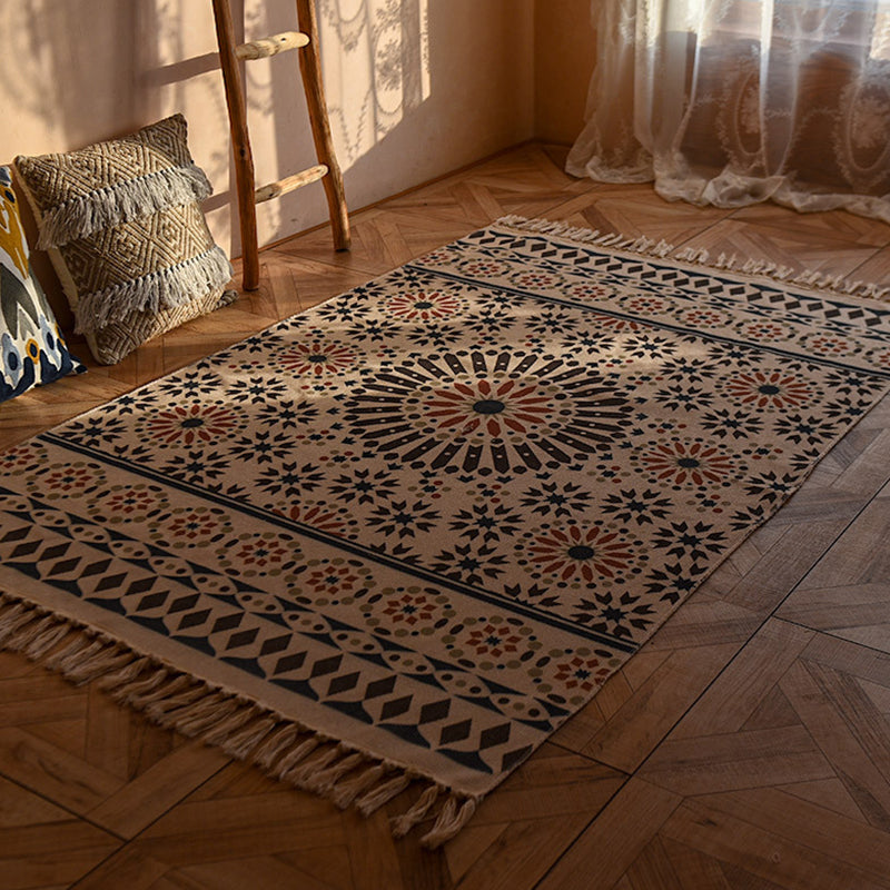 Bohemian Tribal Print Carpet Polyester Fringe Indoor Rug Stain Resistant Area Carpet for Living Room