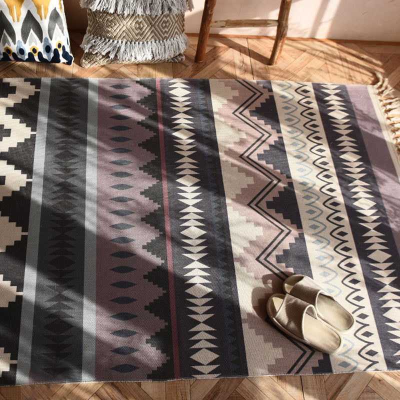 Bohemian Tribal Print Carpet Polyester Fringe Indoor Rug Stain Resistant Area Carpet for Living Room