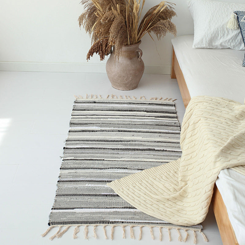 Ethnic Carpet Stripe Pattern Living Room Indoor Rug Cotton Blend Fringe Washable Indoor Rug