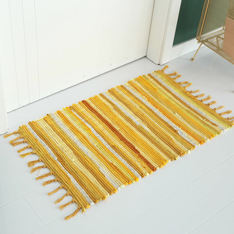 Ethnic Carpet Stripe Pattern Living Room Indoor Rug Cotton Blend Fringe Washable Indoor Rug