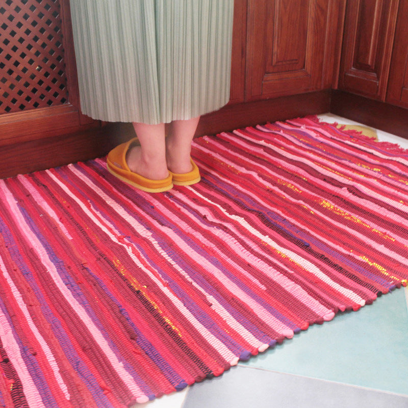 Ethnic Carpet Stripe Pattern Living Room Indoor Rug Cotton Blend Fringe Washable Indoor Rug