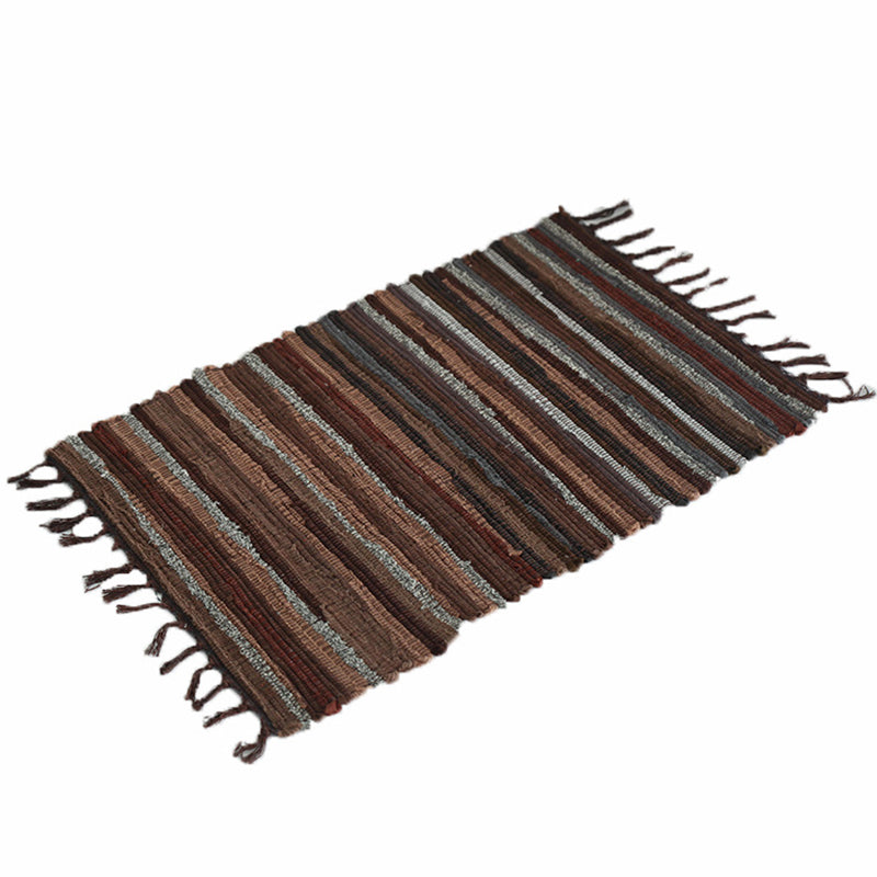 Ethnic Carpet Stripe Pattern Living Room Indoor Rug Cotton Blend Fringe Washable Indoor Rug