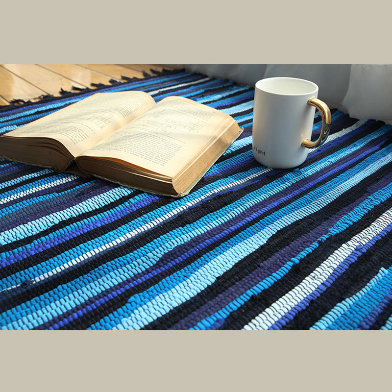 Ethnic Carpet Stripe Pattern Living Room Indoor Rug Cotton Blend Fringe Washable Indoor Rug