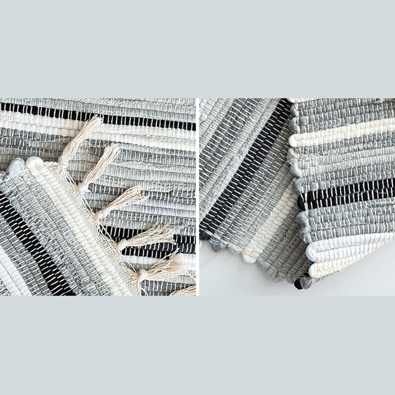 Ethnic Carpet Stripe Pattern Living Room Indoor Rug Cotton Blend Fringe Washable Indoor Rug