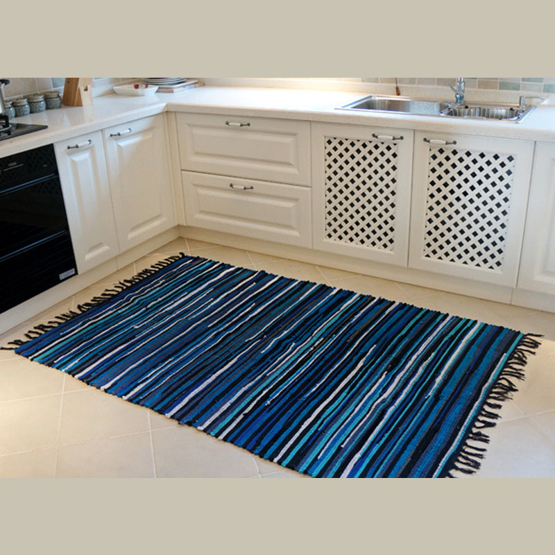 Ethnic Carpet Stripe Pattern Living Room Indoor Rug Cotton Blend Fringe Washable Indoor Rug