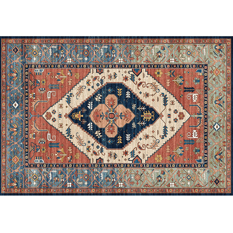 Red Bohemian Area Carpet Polyester Tribal Pattern Area Rug Stain Resistant Rug for Home Decor