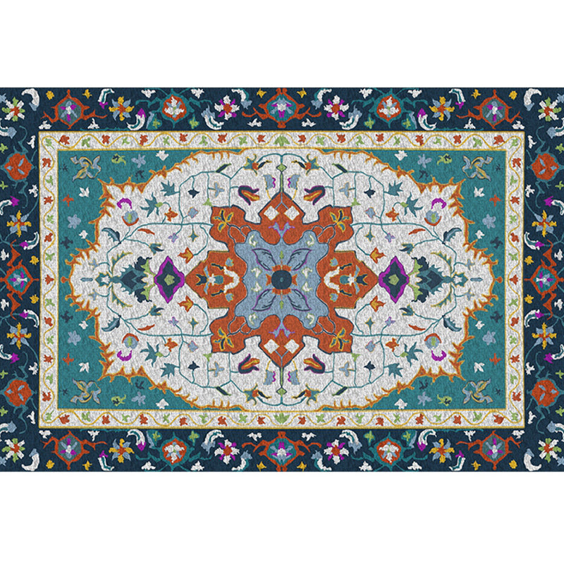Red Bohemian Area Carpet Polyester Tribal Pattern Area Rug Stain Resistant Rug for Home Decor
