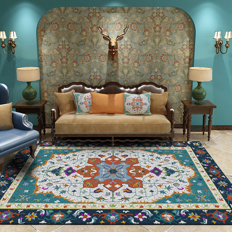 Red Bohemian Area Carpet Polyester Tribal Pattern Area Rug Stain Resistant Rug for Home Decor