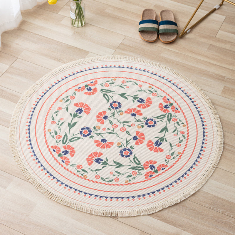 Traditional Flower Print Carpet Polyester Indoor Rug Washable Fringe Area Carpet for Living Room