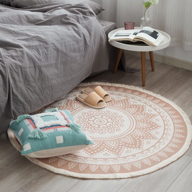Traditional Flower Print Carpet Polyester Indoor Rug Washable Fringe Area Carpet for Living Room