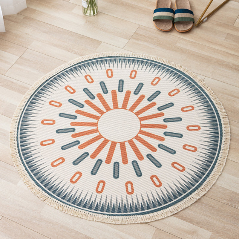 Traditional Flower Print Carpet Polyester Indoor Rug Washable Fringe Area Carpet for Living Room