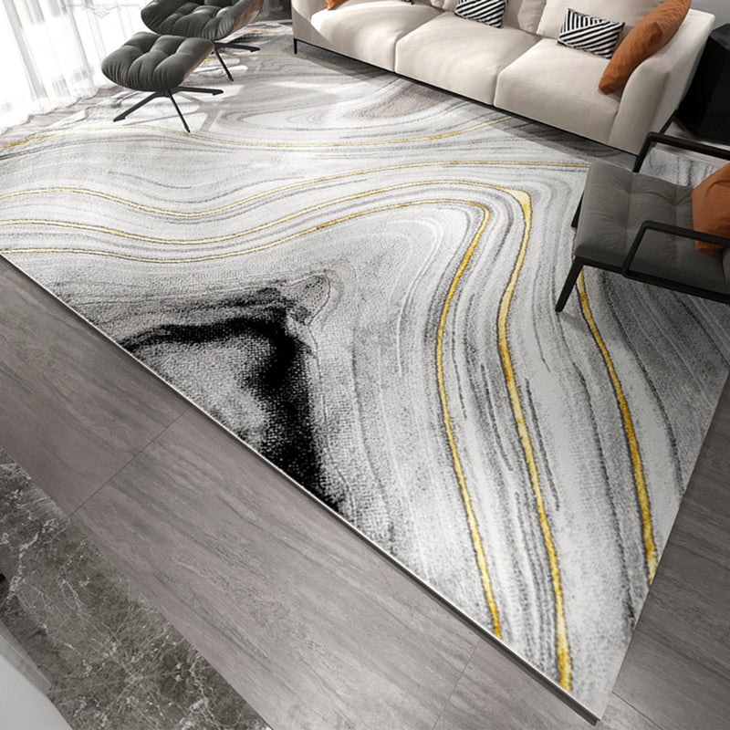Grey Modern Rug Polyester Abstract Pattern Area Carpet Stain Resistant Area Rug for Home Decor