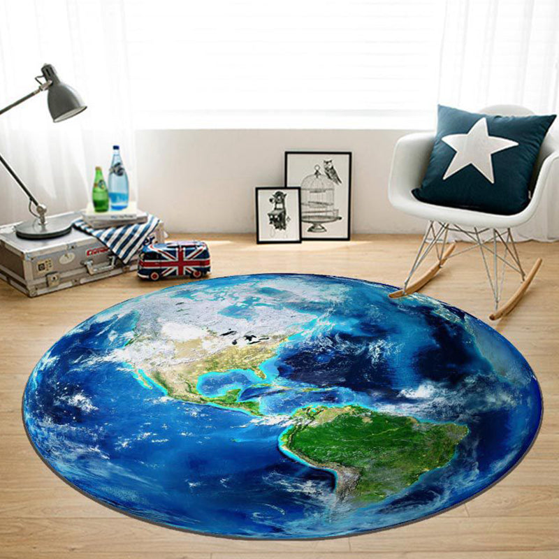 Creative Earth Pattern Area Rug Polyester Carpet Non-Slip Backing Indoor Rug for Home Decoration