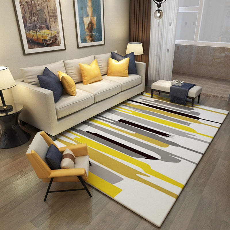 Yellow Geometric Pattern Rug Polyester Modern Area Carpet Stain Resistant Caroet for Living Room