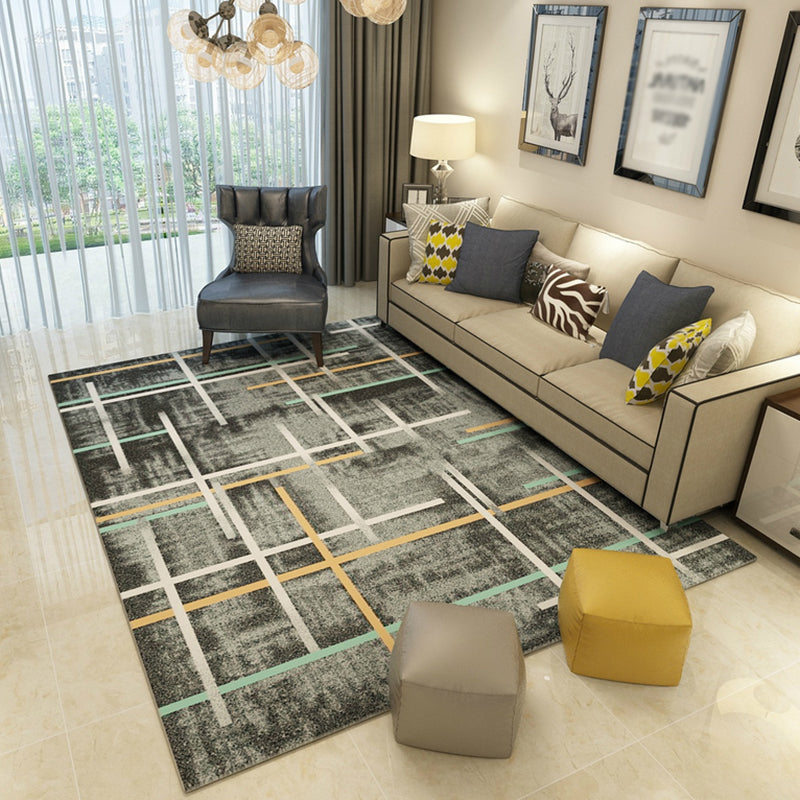 Yellow Geometric Pattern Rug Polyester Modern Area Carpet Stain Resistant Caroet for Living Room