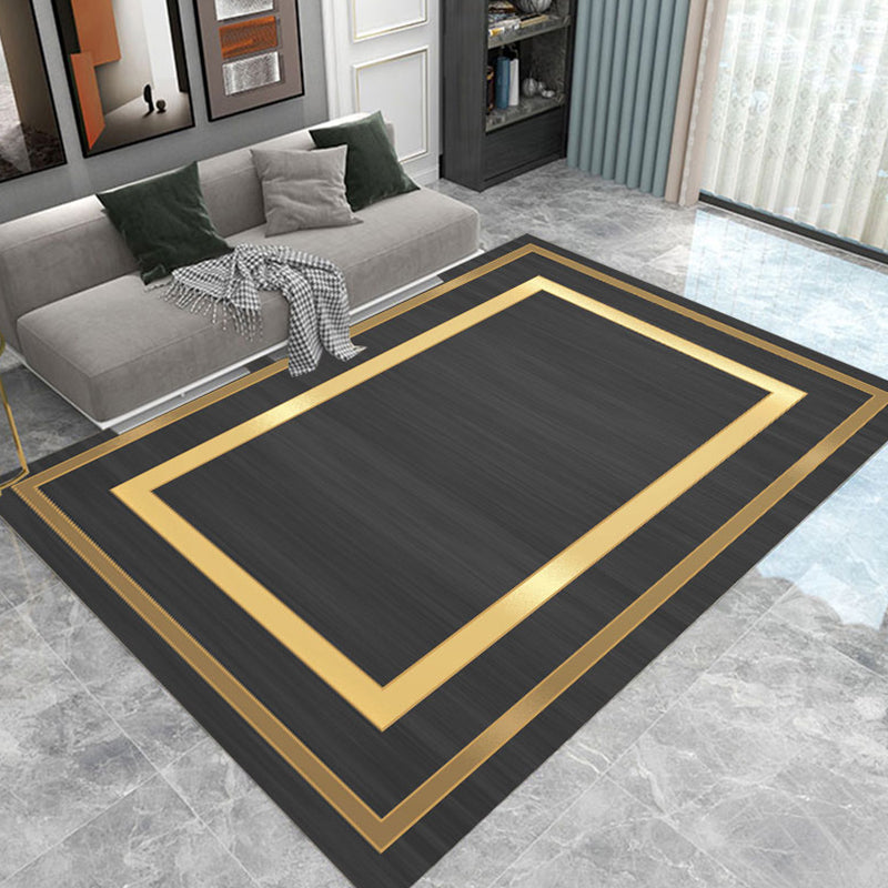 Fancy Black Modern Rug Polyester Geometric Pattern Area Rug Stain Resistant Rug for Home Decor