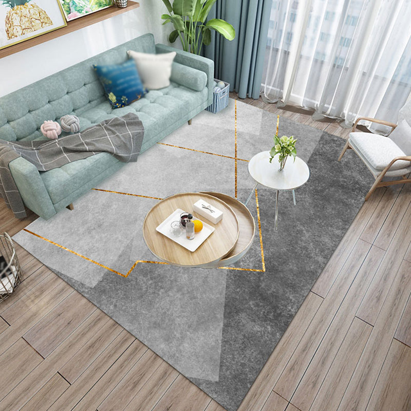 Fancy Black Modern Rug Polyester Geometric Pattern Area Rug Stain Resistant Rug for Home Decor