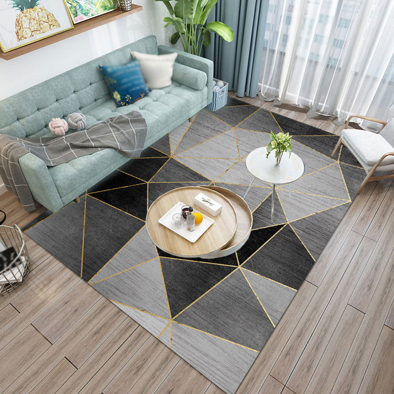 Fancy Black Modern Rug Polyester Geometric Pattern Area Rug Stain Resistant Rug for Home Decor