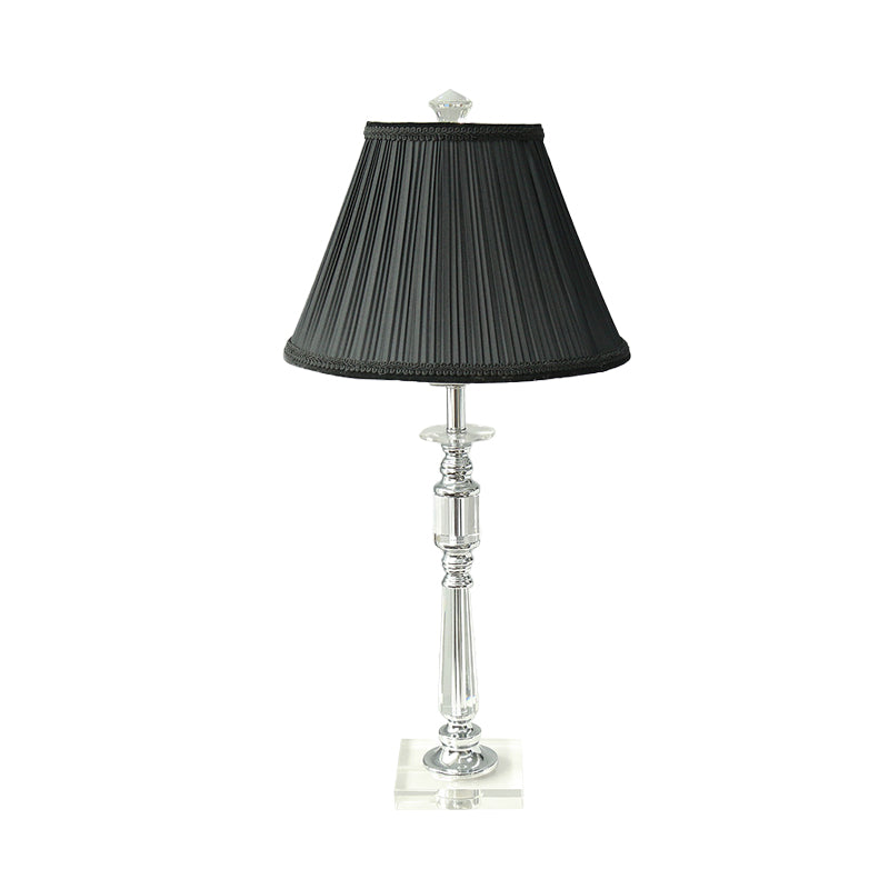 Lámpara nocturna de tela de sombra plisada Minimalismo 1 Luz de dormitorio ligero Luz de mesita de noche en negro con base de cristal