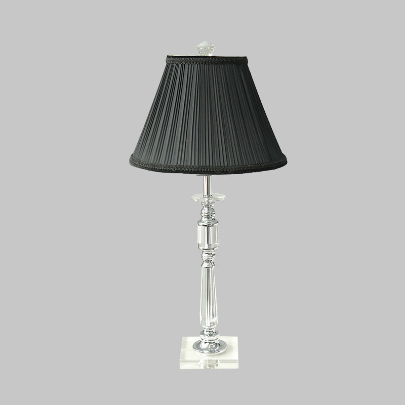 Lámpara nocturna de tela de sombra plisada Minimalismo 1 Luz de dormitorio ligero Luz de mesita de noche en negro con base de cristal