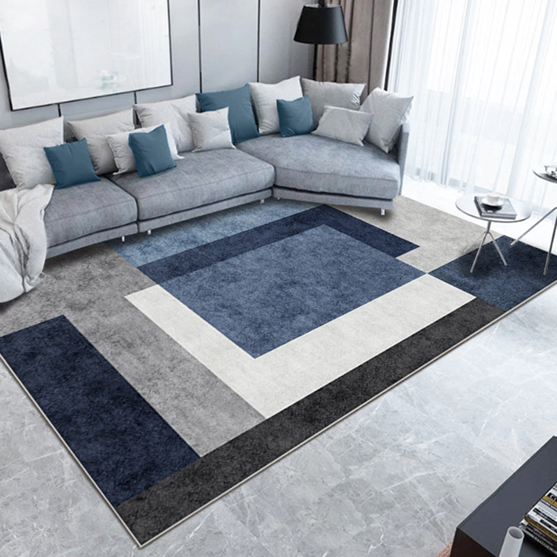 Blue Modern Carpet Polyester Geometric Print Area Rug Anti-Slip Washable Rug for Living Room