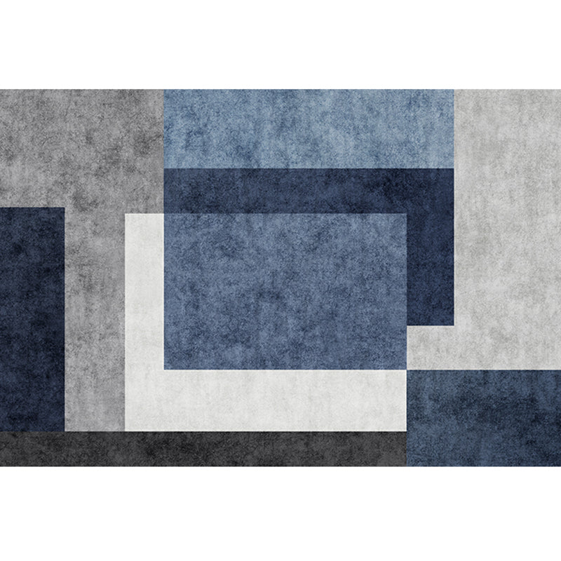 Blue Modern Carpet Polyester Geometric Print Area Rug Anti-Slip Washable Rug for Living Room