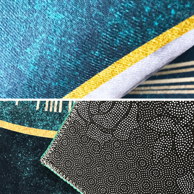Blue Modern Carpet Polyester Geometric Print Area Rug Anti-Slip Washable Rug for Living Room