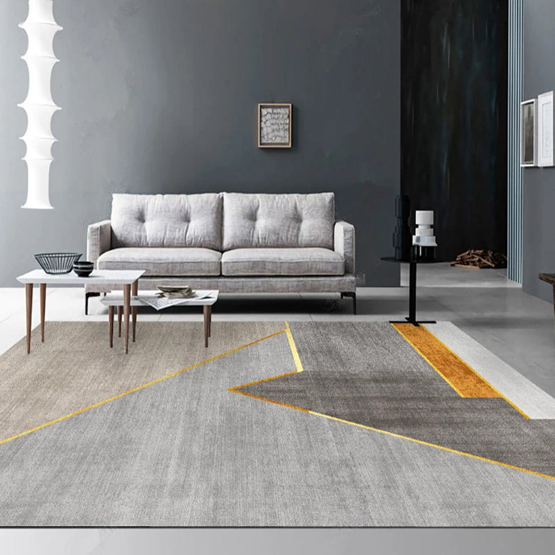 Minimalist Gray Tone Geometric Print Indoor Rug Polyester Anti-Slip Carpet for Living Room
