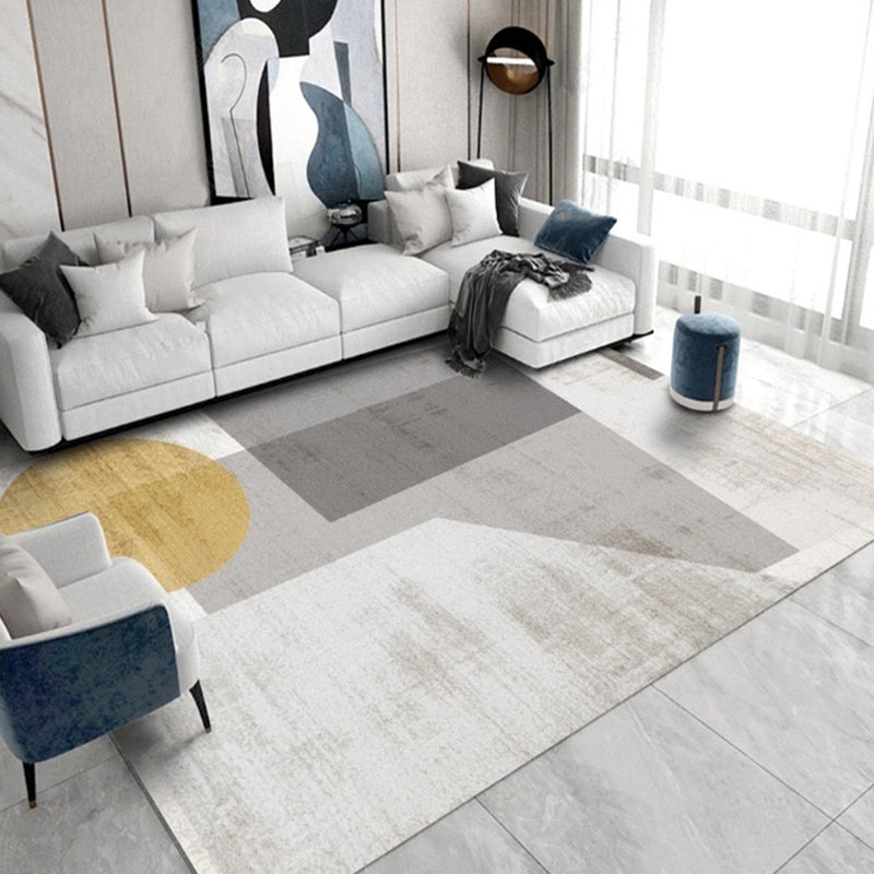 Minimalist Gray Tone Geometric Print Indoor Rug Polyester Anti-Slip Carpet for Living Room