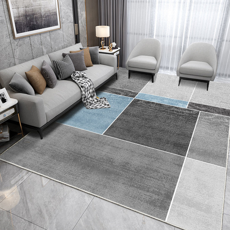 Grey Geometric Pattern Area Rug Polyester Modern Area Carpet Stain Resistant Rug for Home Decor