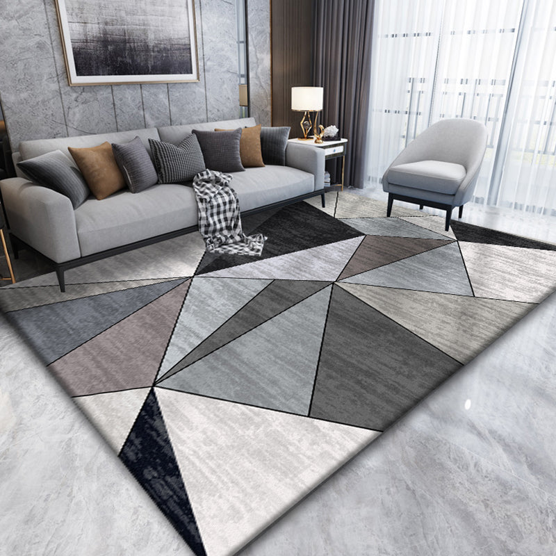 Grey Geometric Pattern Area Rug Polyester Modern Area Carpet Stain Resistant Rug for Home Decor