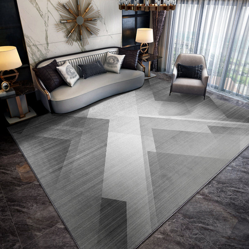 Grey Geometric Pattern Area Rug Polyester Modern Area Carpet Stain Resistant Rug for Home Decor